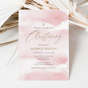 Convite de Batizado de Menina com Aquarela Rosa De