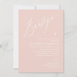 Convite de batizado de menina rosa empoeirado