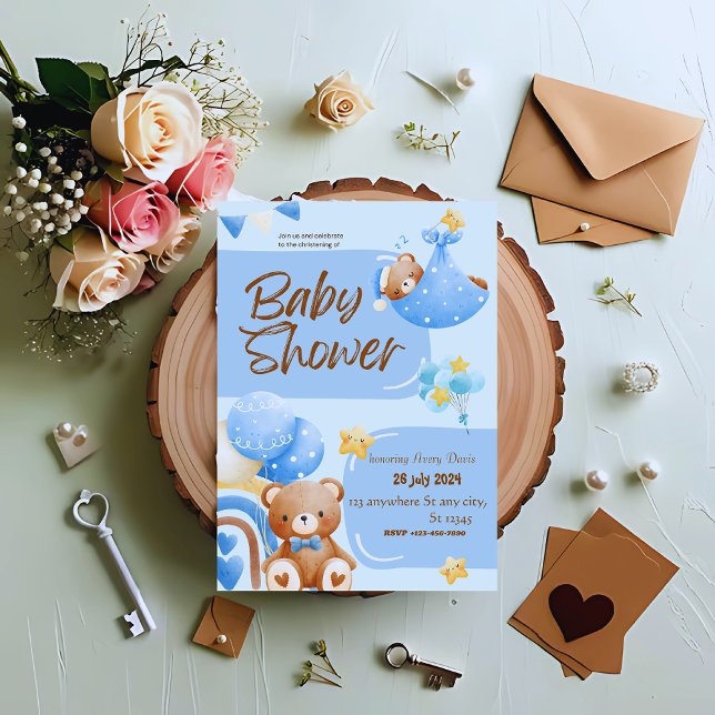 Convite de Batizado Floral Azul e Branco (Criador carregado)