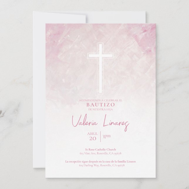 Convite de Batizado Menina Rosa (Frente)