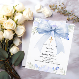 Convite de batizado menino com flores e laço azul