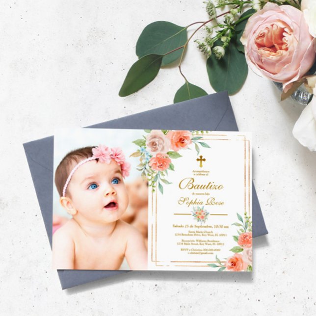 Convite de Bautizo con Rosas de Jardín (Criador carregado)