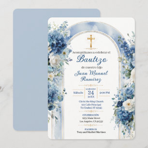 Convite de Bautizo de Batismo Floral Azul para Men