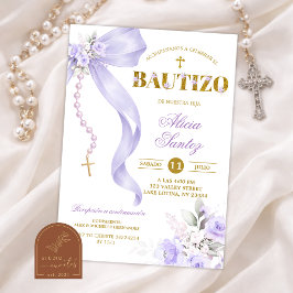 Convite de Bautizo de Rosário Coquette com Laço Ro