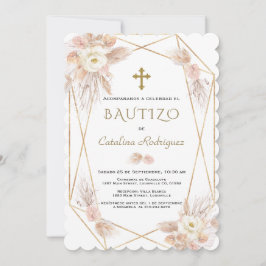 Convite De Bautizo Pampas Grass Dourado Baptismo