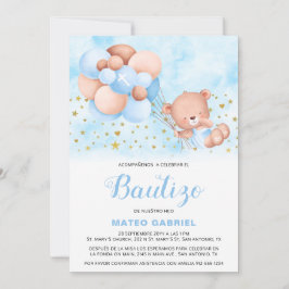 Convite de Bautizo para Niño con Oso Baptism