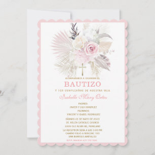 Convite De Bautizo Rosas Personalizadas