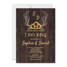 Convite de BBQ Rustic Country Sunflowers Antlers I