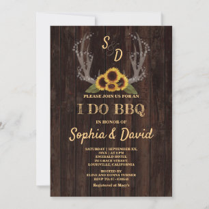 Convite de BBQ Rustic Country Sunflowers Antlers I