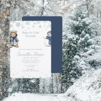 Convite de Bebê Azul Está Frio Lá Fora Bebê Nevado