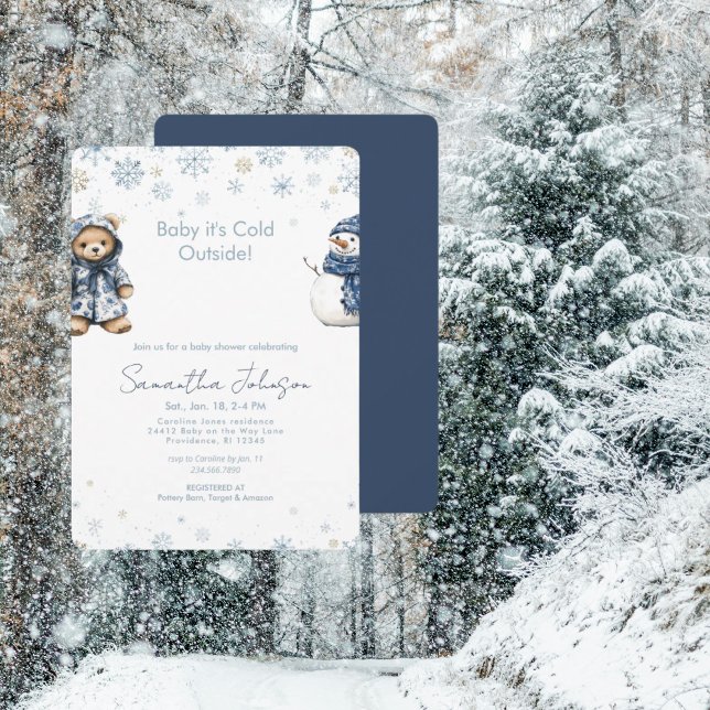 Convite de Bebê Azul Está Frio Lá Fora Bebê Nevado (Criador carregado)