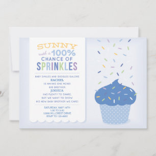 Convite de Bebê com Purpurina de Cupcake Azul