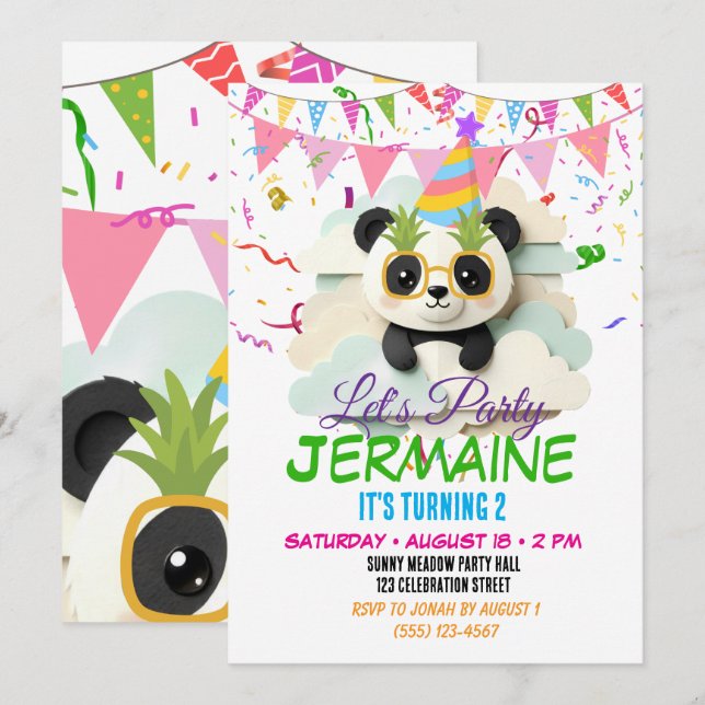 Convite de Bebê Panda Dobrado Espiando | Origami F (Frente/Verso)