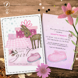 Convite de Bebê Sapatinho Rosa e Cerva em Aquarela