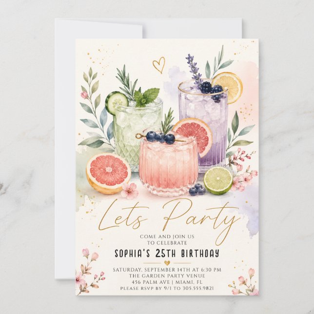 Convite de Bebida para Festa de Jardim Elegante pa (Frente)