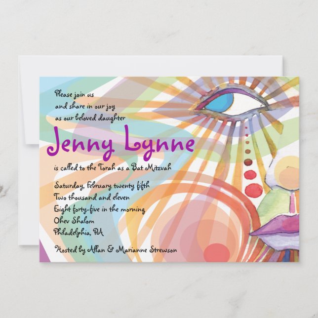 Convite De Beleza No Rosto Bat Mitzvah (Frente)