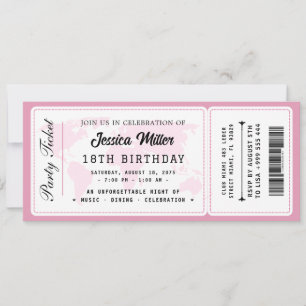 Convite de Bilhete de Aniversário com Brilho Rosa