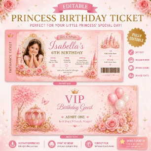 Convite de Bilhete de Aniversário de Princesa Edit
