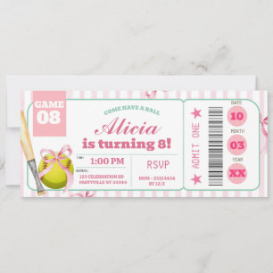 Convite de Bilhete de Aniversário de Softbol com A