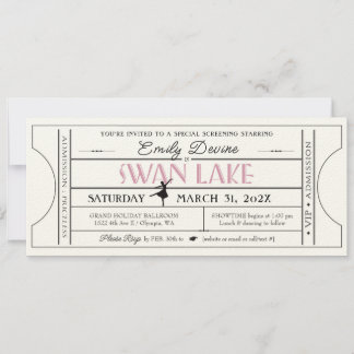 Convite de Bilhete de Aniversário do Lago dos Cisn