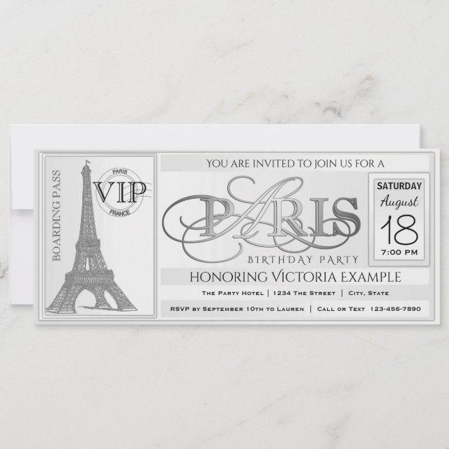 Convite de Bilhete de Aniversário em Paris (Frente)