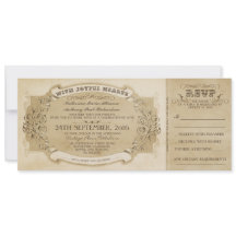 CONVITE DE BILHETE DE casamento vintage COM RSVP