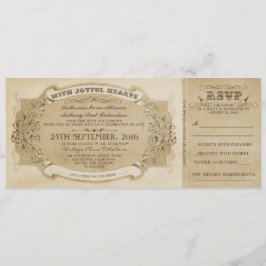 CONVITE DE BILHETE DE casamento vintage COM RSVP