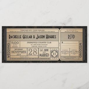 Convite de Bilhete de Casamento Vintage com RSVP I