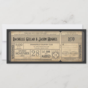 Convite de Bilhete de Casamento Vintage com RSVP I