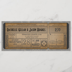 Convite de Bilhete de Casamento Vintage com RSVP I