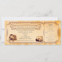 Convite de Bilhete de Casamento Vintage Ocidental 
