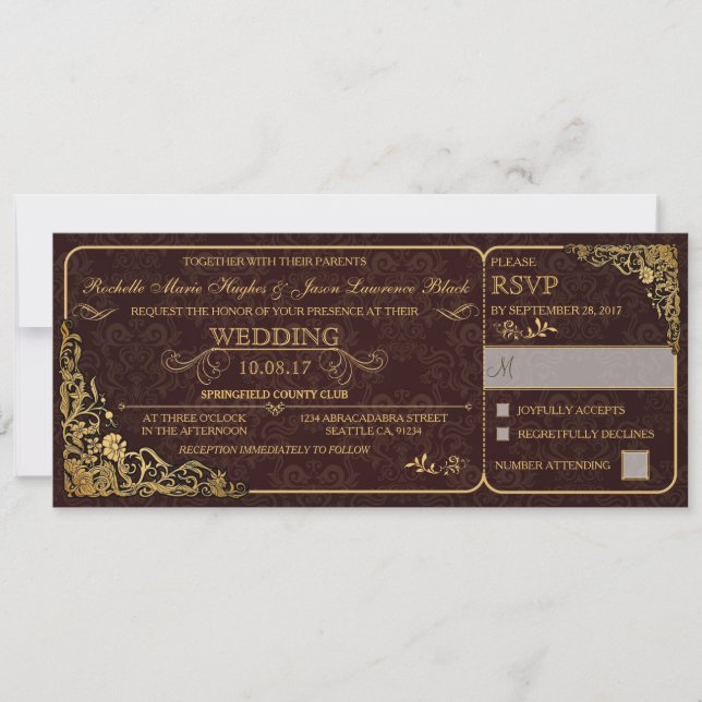 Convite de Bilhete de Casamento Vitoriano com RSVP (Frente)