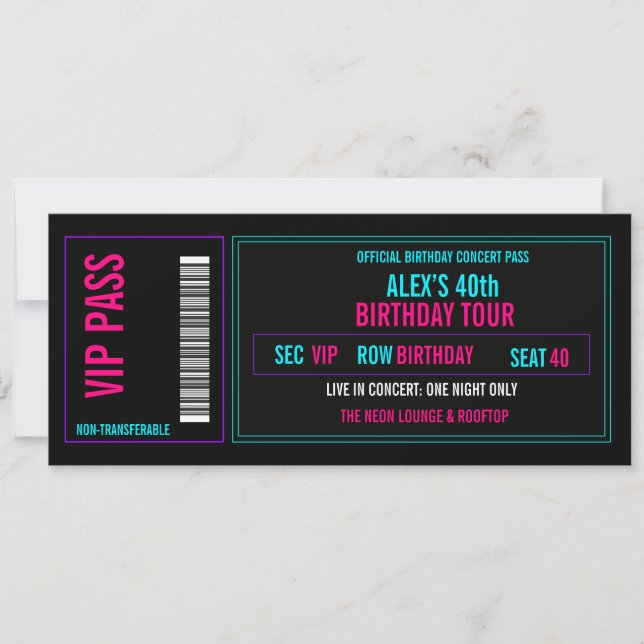 Convite de Bilhete de Concerto de Aniversário VIP  (Frente)