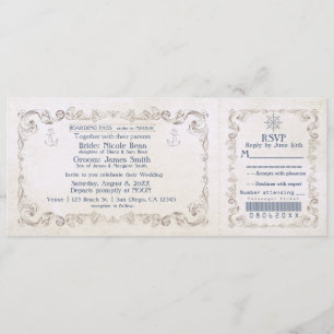 Convite de Bilhete de Cruzeiro Vintage Casamento N
