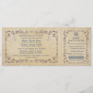 Convite de Bilhete de Cruzeiro Vintage de Casament