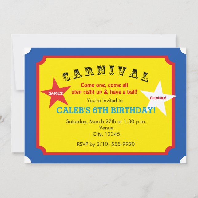 Convite de Bilhete de Festa de Aniversário de Carn (Frente)