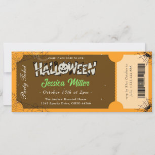 Convite de Bilhete de Festa de Halloween Assustado