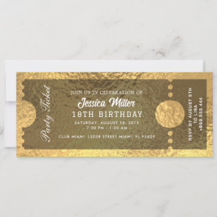 Convite de Bilhete de Festa Dourado