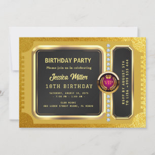 Convite de Bilhete de Festa Dourado