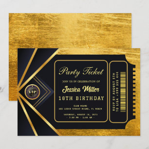 Convite de Bilhete de Festa Dourado