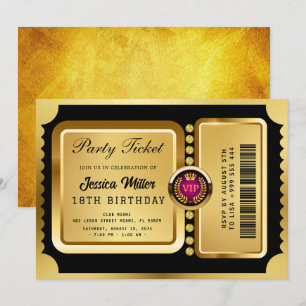 Convite de Bilhete de Festa Dourado