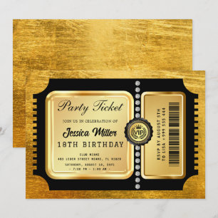 Convite de Bilhete de Festa Dourado