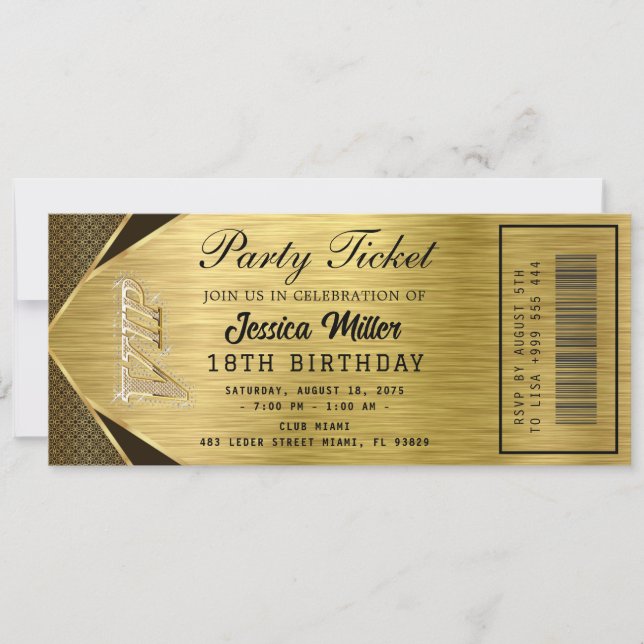 Convite de Bilhete de Festa Dourado (Frente)