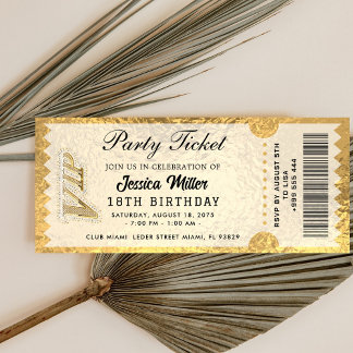 Convite de Bilhete de Festa Dourado