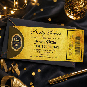 Convite de Bilhete de Festa Dourado