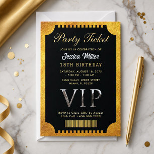 Convite de Bilhete de Festa Dourado