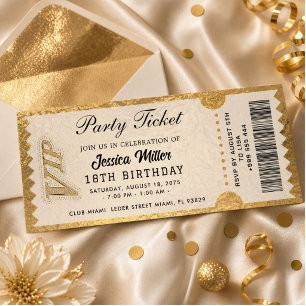 Convite de Bilhete de Festa Dourado