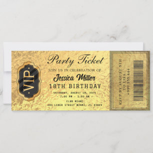 Convite de Bilhete de Festa Dourado