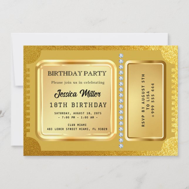 Convite de Bilhete de Festa Dourado (Frente)