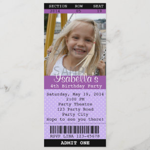 Convite de Bilhete (Roxo) Foto - Teatro/Filme